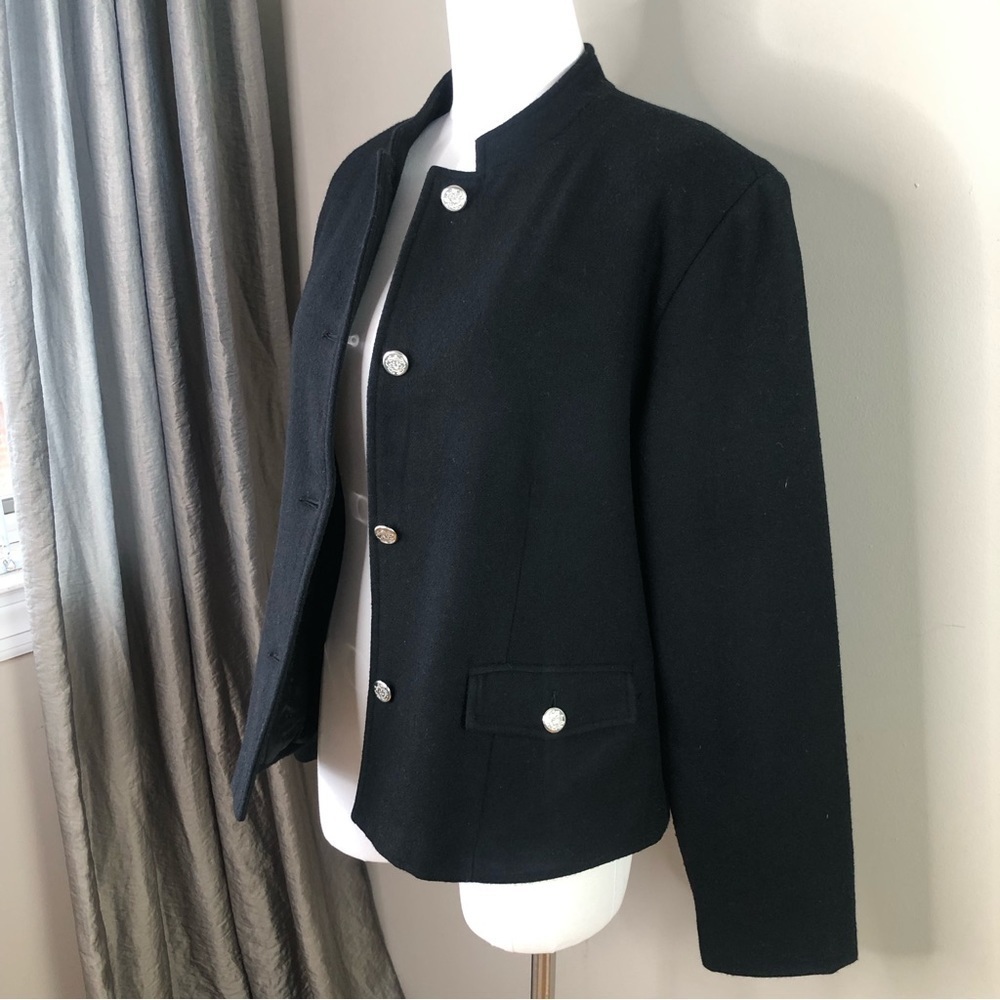 Vintage Black 100% Lightweight Wool Boxy Short Blazer Jacket M